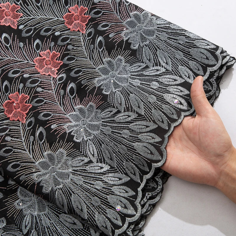 NONECN African Lace Embroidered Swiss Voile With Stones For Wedding