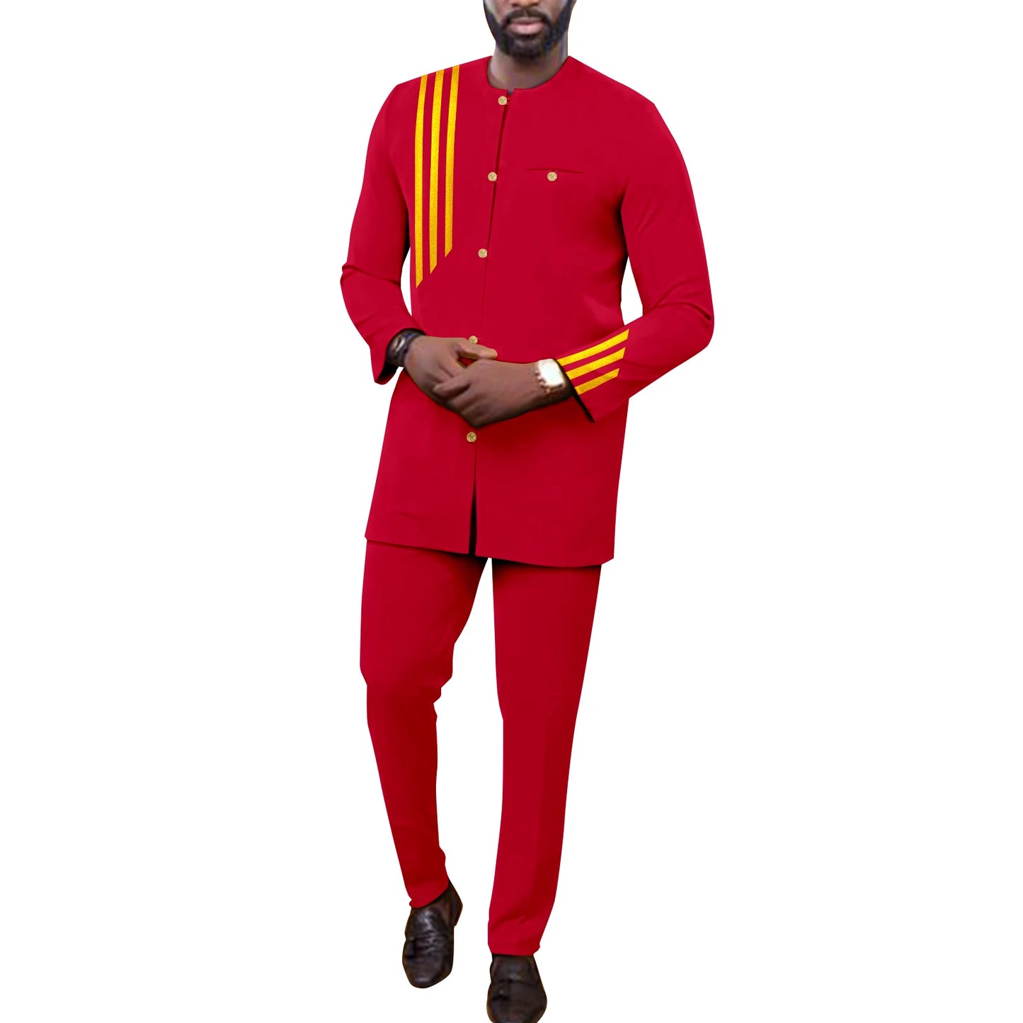APTXCN Bazin Men African Suit Set Single Breasted
