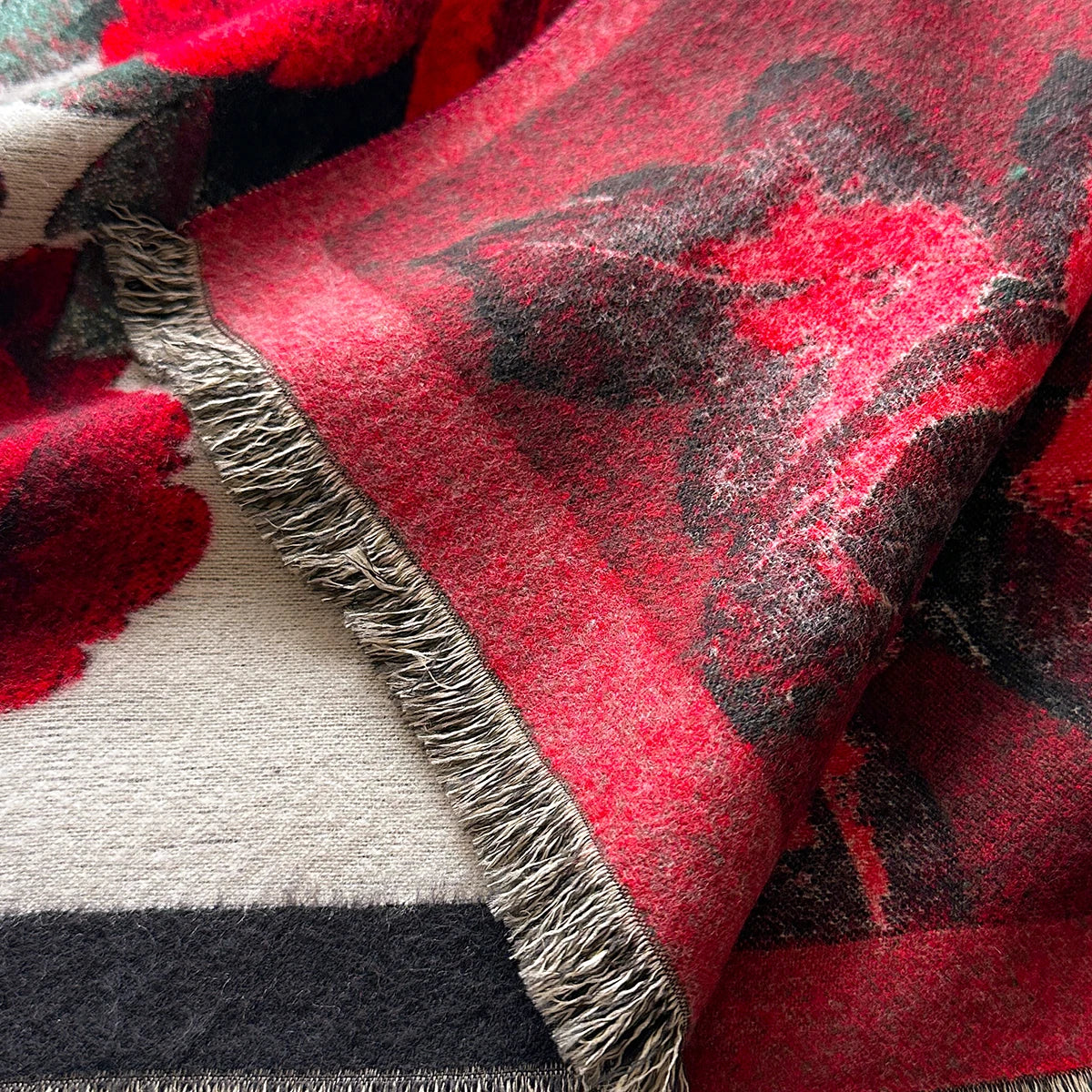 Floral Jacquard Shawl Wrap For Women Warm Winter Scarf