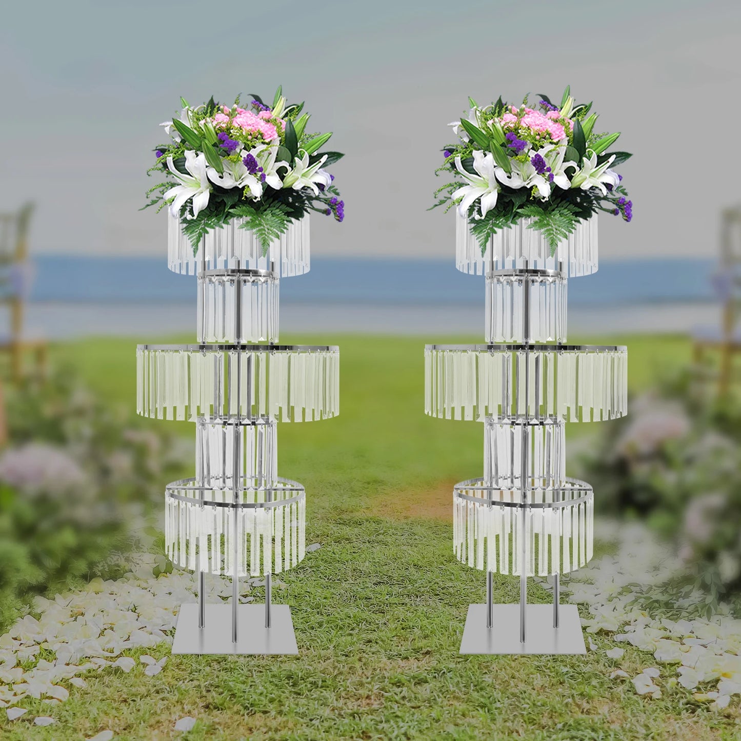 NONECN 2-Piece 5-Tier Crystal Flower Stand Wedding Centerpieces