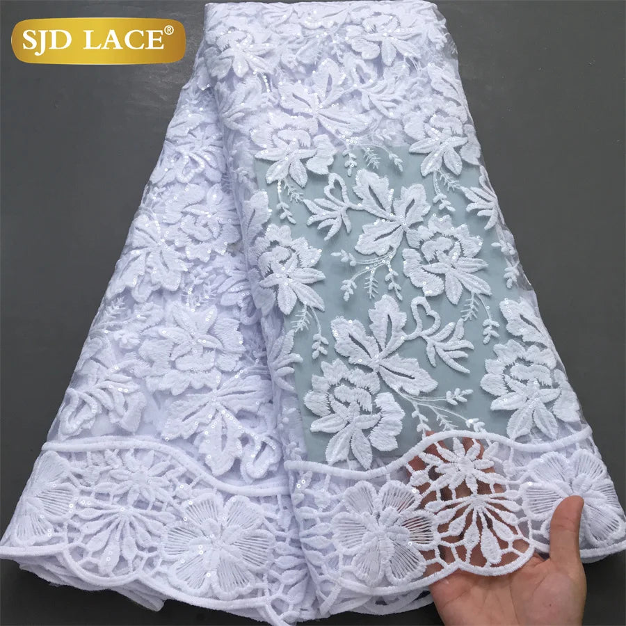SJD Lace African Mesh Sequins Fabric Bridal Lace Wedding Dress