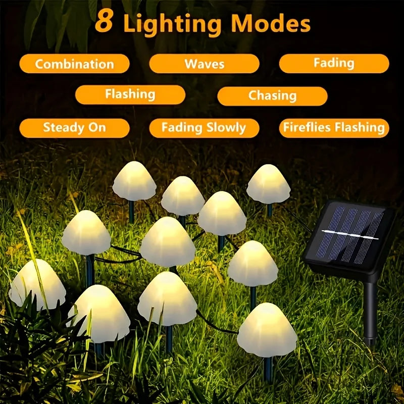 Solar Powered Mushroom Lights With 20 Bulbs For Garden