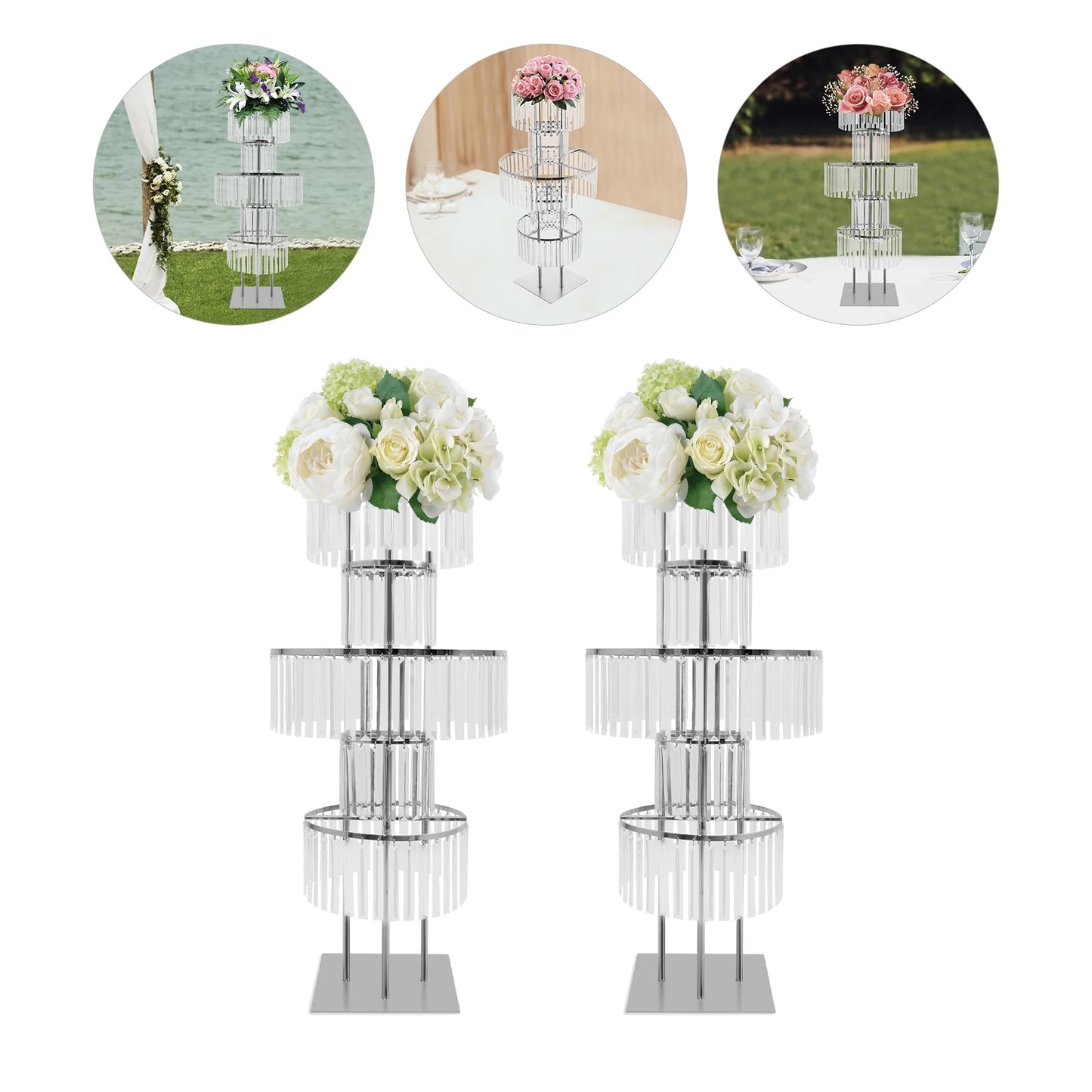 NONECN 2-Piece 5-Tier Crystal Flower Stand Wedding Centerpieces