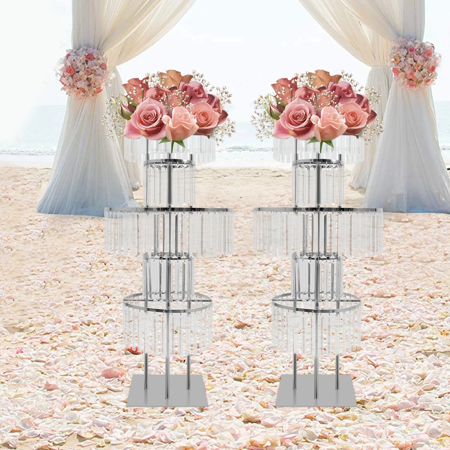 NONECN 2-Piece 5-Tier Crystal Flower Stand Wedding Centerpieces