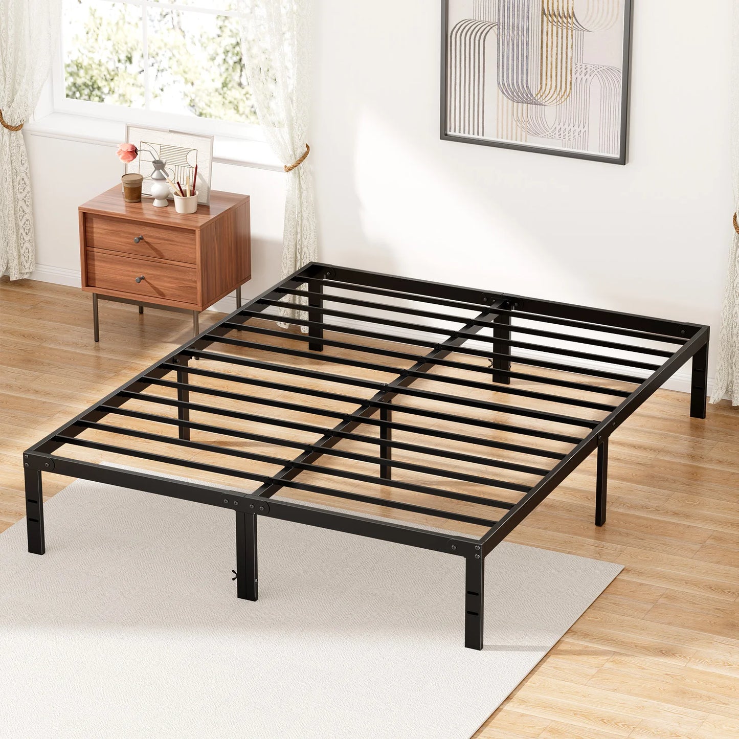 JHK Metal Bed Frame With Slat Support