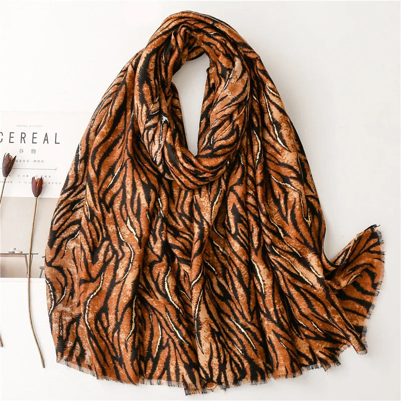 Zebra Stripe Floral Viscose Shawl for Women