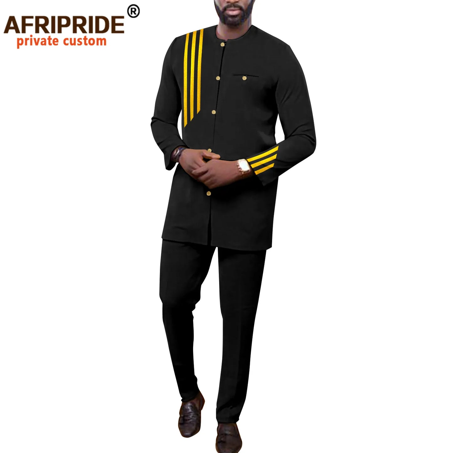 APTXCN Bazin Men African Suit Set Single Breasted