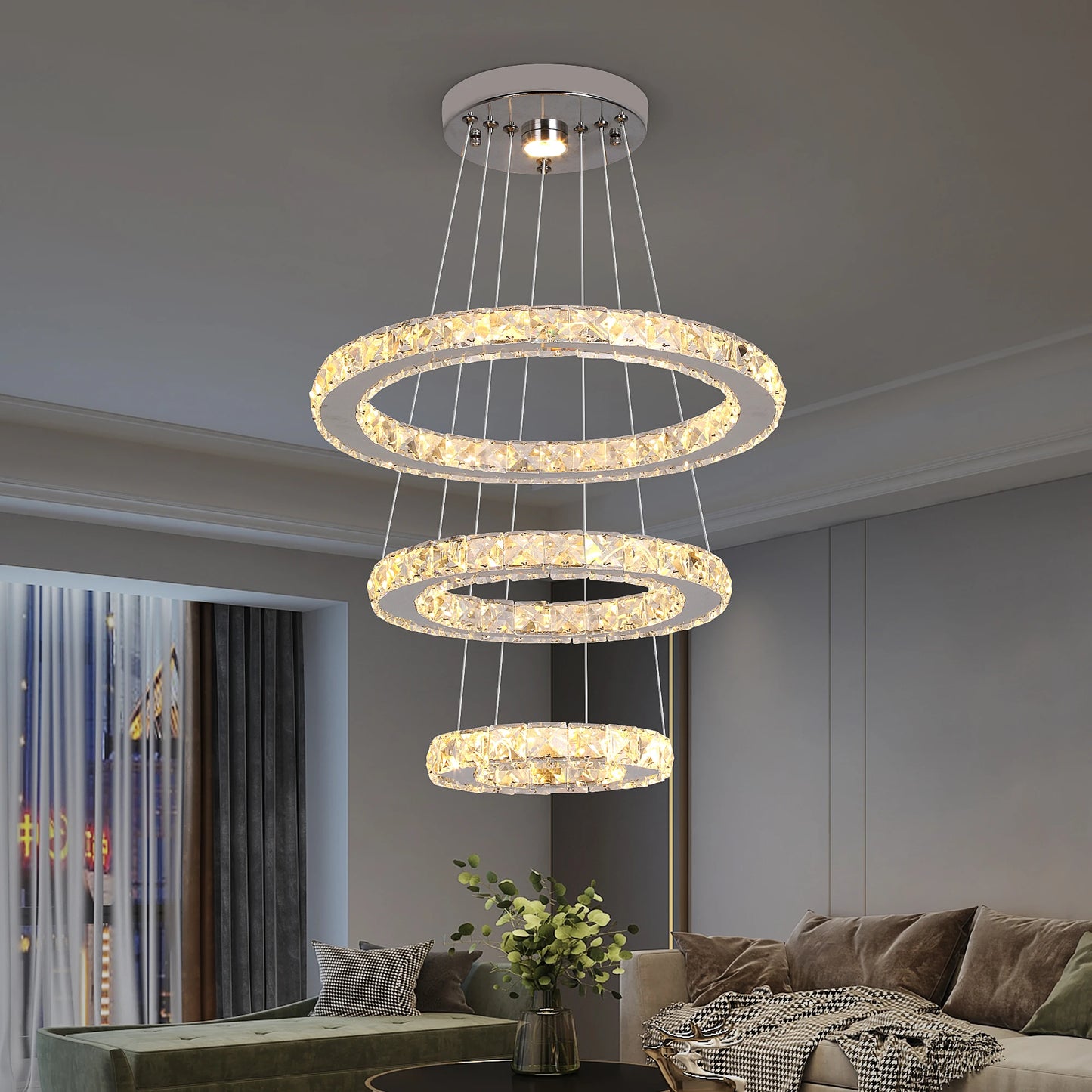 GreeLustr LED Crystal Ring Pendant Light Chandelier
