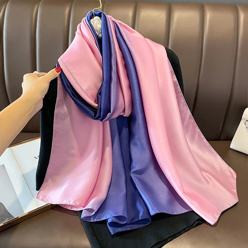 Gradient Silk Hijab Scarf For Women Wrap Shawl