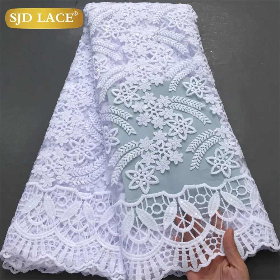 SJD Lace African Mesh Sequins Fabric Bridal Lace Wedding Dress