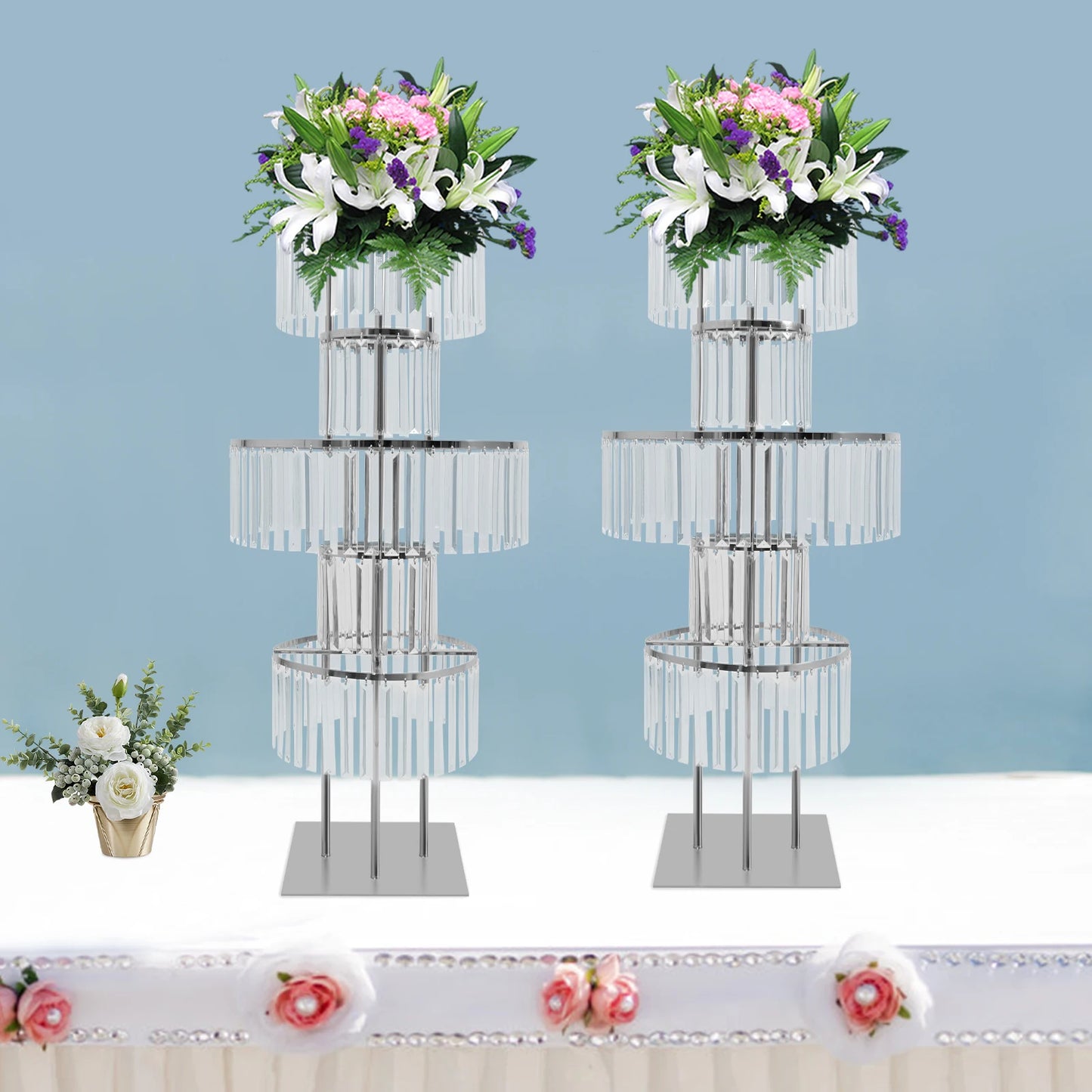 NONECN 2-Piece 5-Tier Crystal Flower Stand Wedding Centerpieces