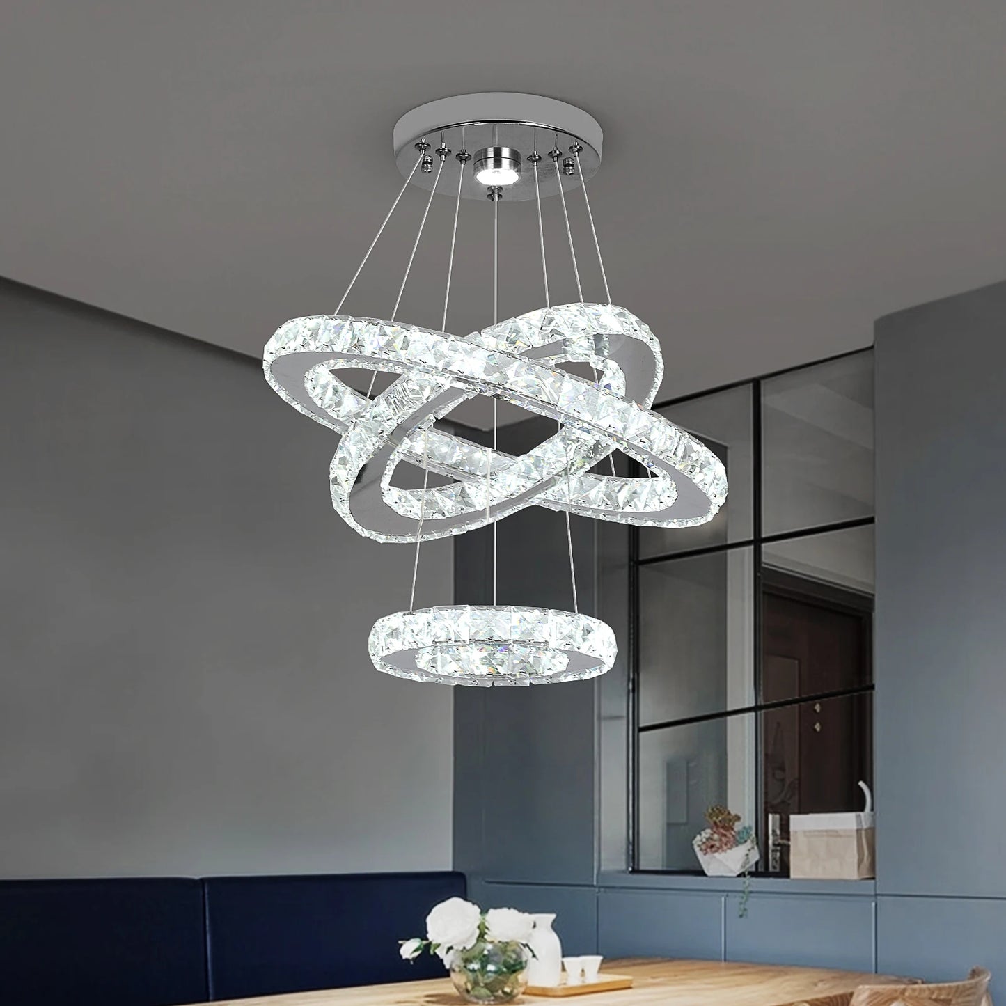 GreeLustr LED Crystal Ring Pendant Light Chandelier