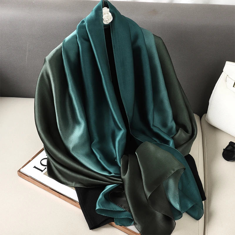 Gradient Silk Hijab Scarf For Women Wrap Shawl