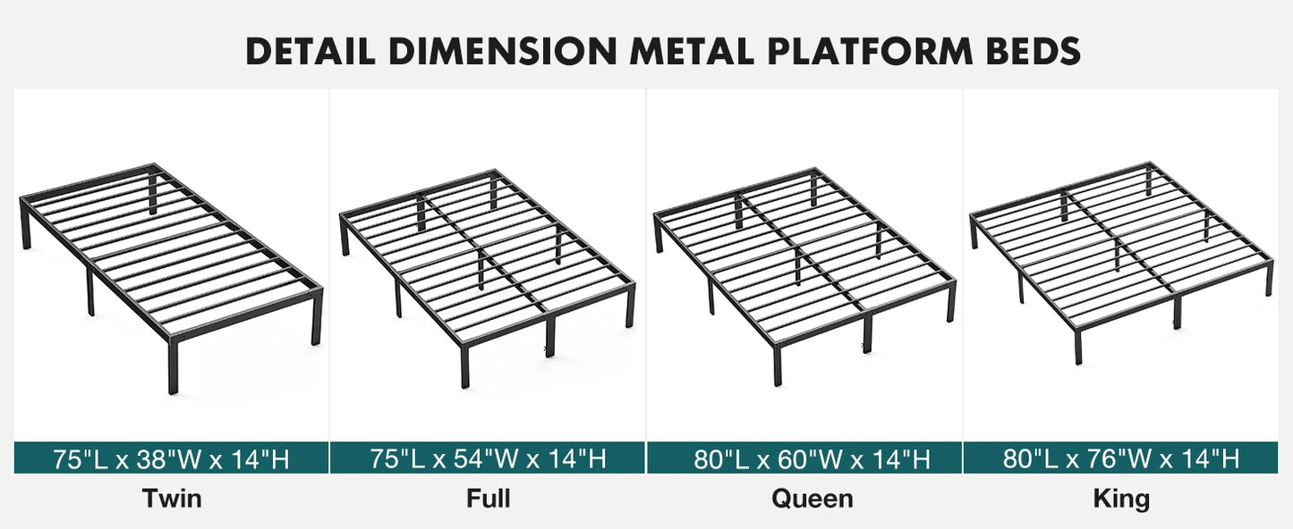 JHK Metal Bed Frame With Slat Support