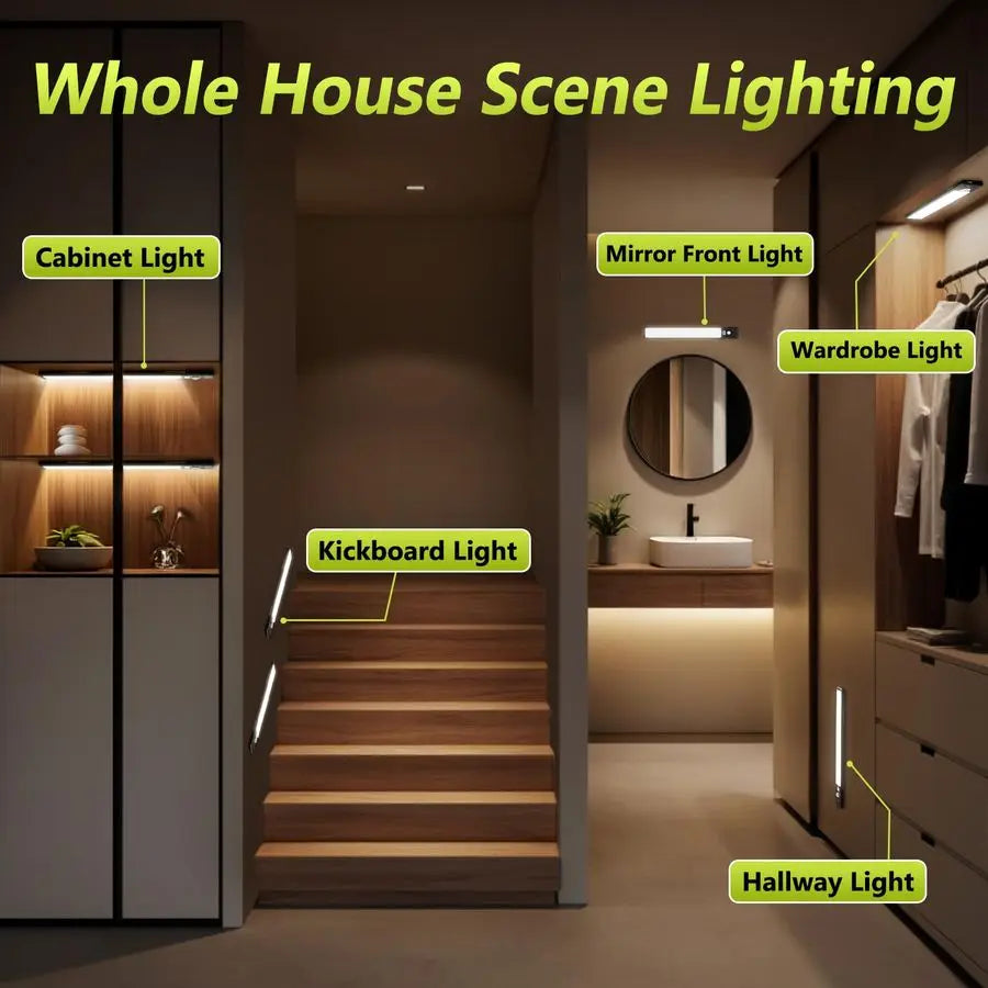 XMSJ 12 Pack Under Cabinet Lights With Digital Display Magnetic Motion Sensor