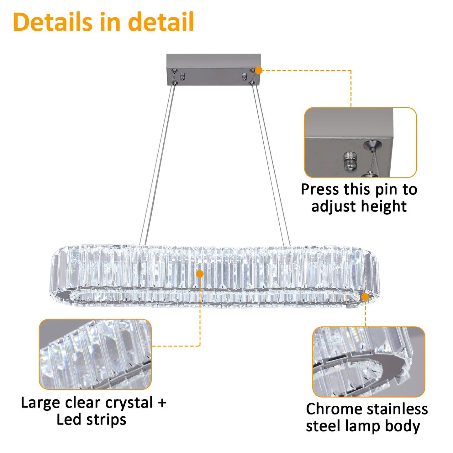 VETRULUS Modern Luxury Crystal Oval LED Chandelier Ceiling Light