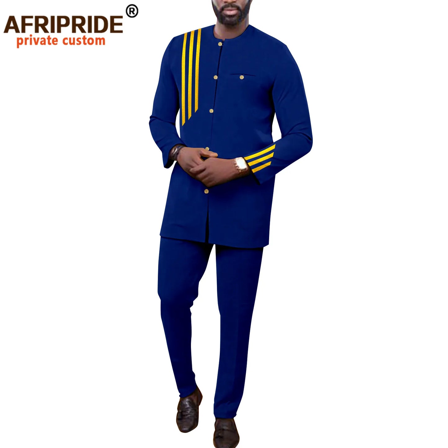 APTXCN Bazin Men African Suit Set Single Breasted