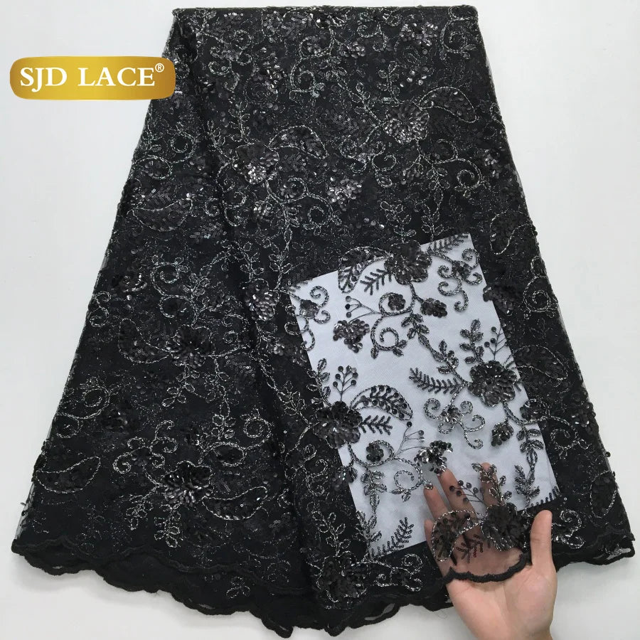 SJD Lace African Mesh Sequins Fabric Bridal Lace Wedding Dress