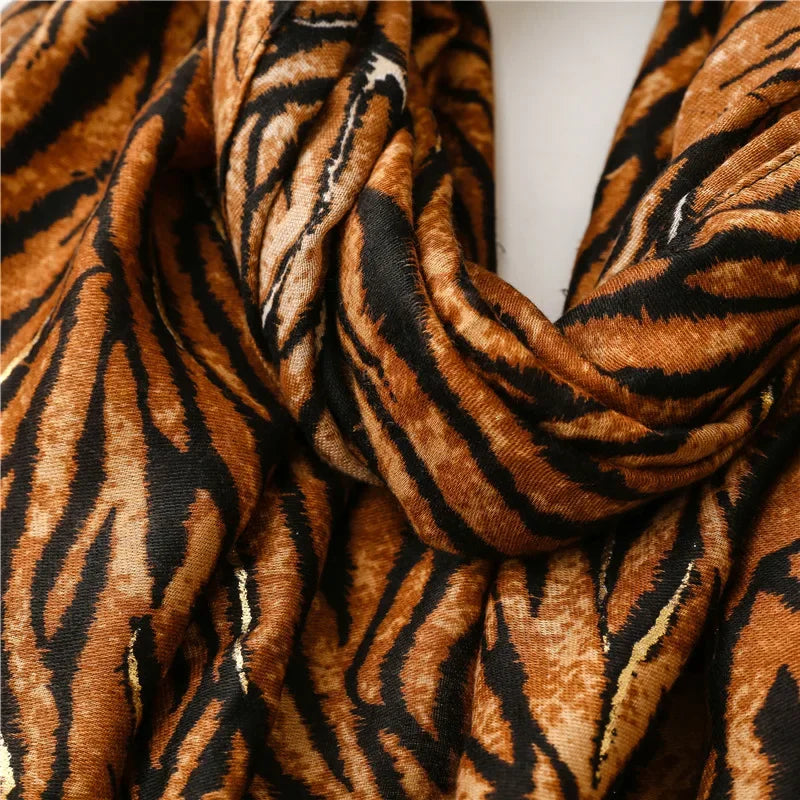 Zebra Stripe Floral Viscose Shawl for Women