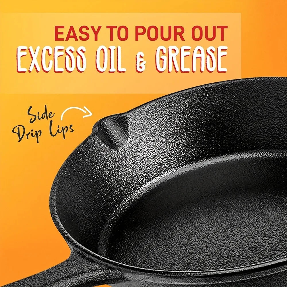 AEDG Cast Iron Skillet Set 3 Piece Preseasoned Pans