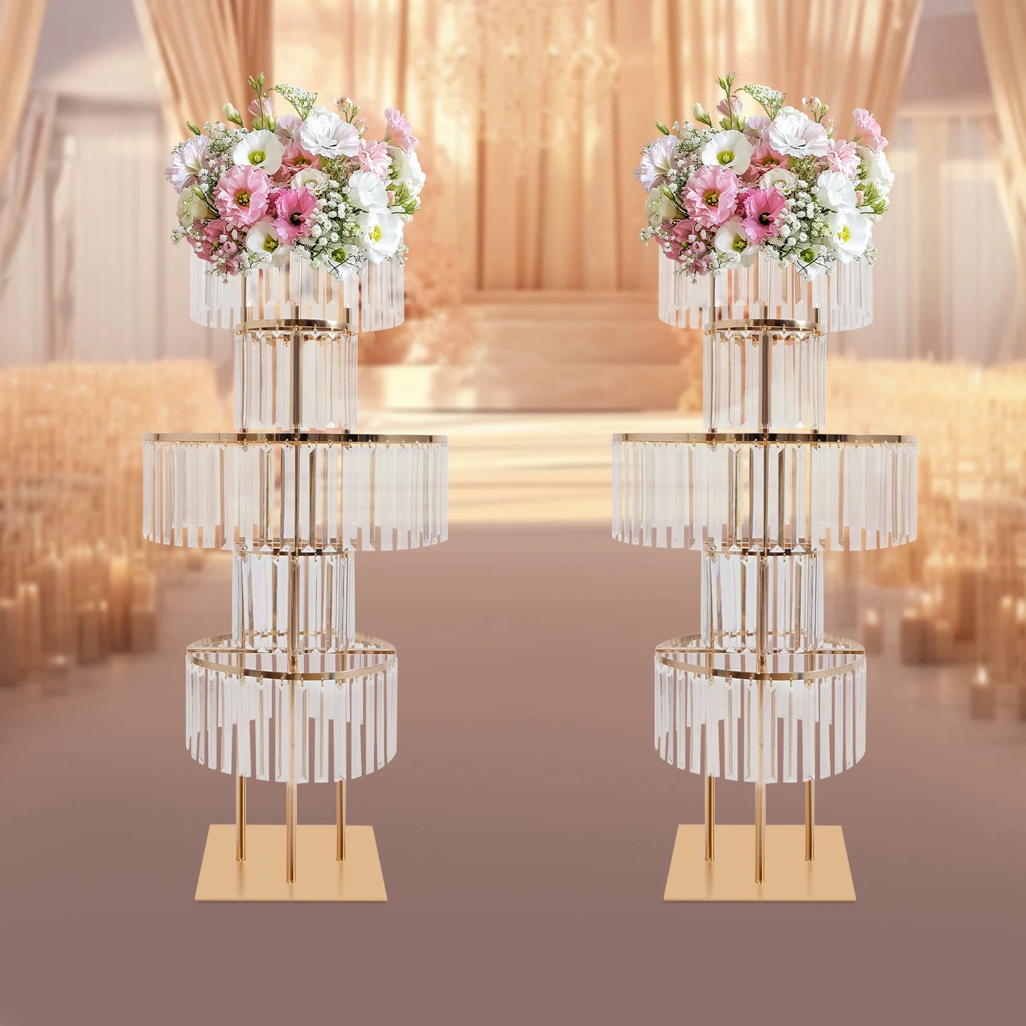 NONECN 2-Piece 5-Tier Crystal Flower Stand Wedding Centerpieces