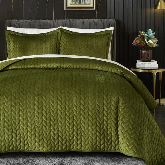 Velvet Quilt Set Lightweight 3 Piece Bedding For All Season