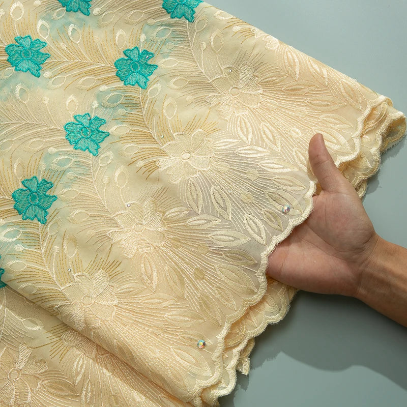 NONECN African Lace Embroidered Swiss Voile With Stones For Wedding