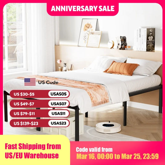 JHK Metal Bed Frame With Slat Support