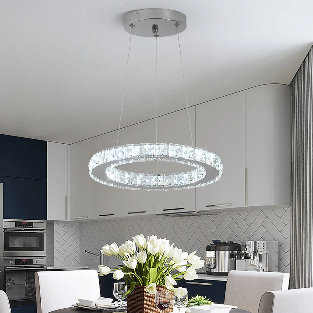 GreeLustr LED Crystal Ring Pendant Light Chandelier