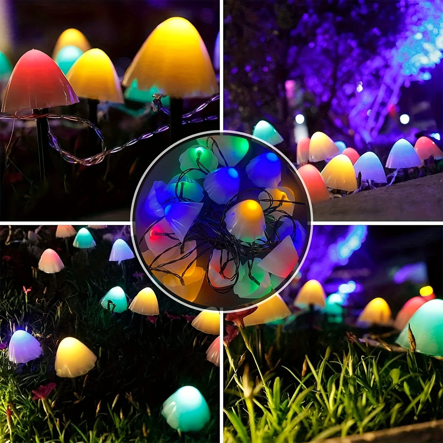 Solar Powered Mushroom Lights With 20 Bulbs For Garden