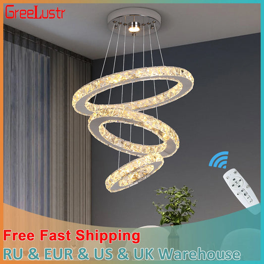 GreeLustr LED Crystal Ring Pendant Light Chandelier