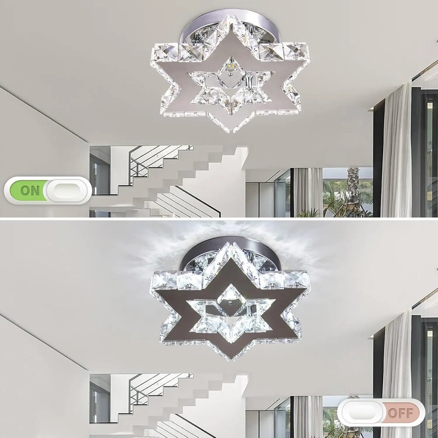 FRIXCHUR Crystal LED Chandelier Ceiling Light Fixture