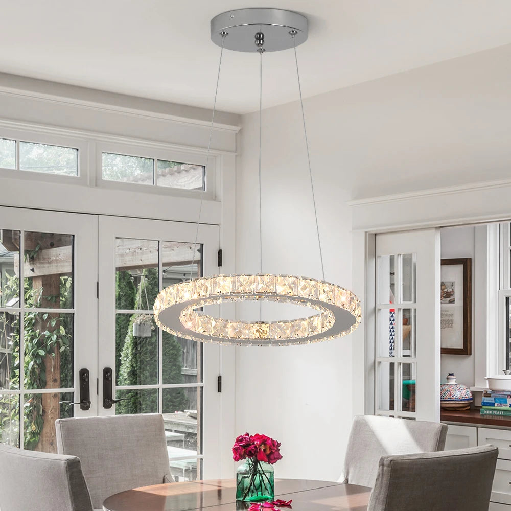 GreeLustr LED Crystal Ring Pendant Light Chandelier