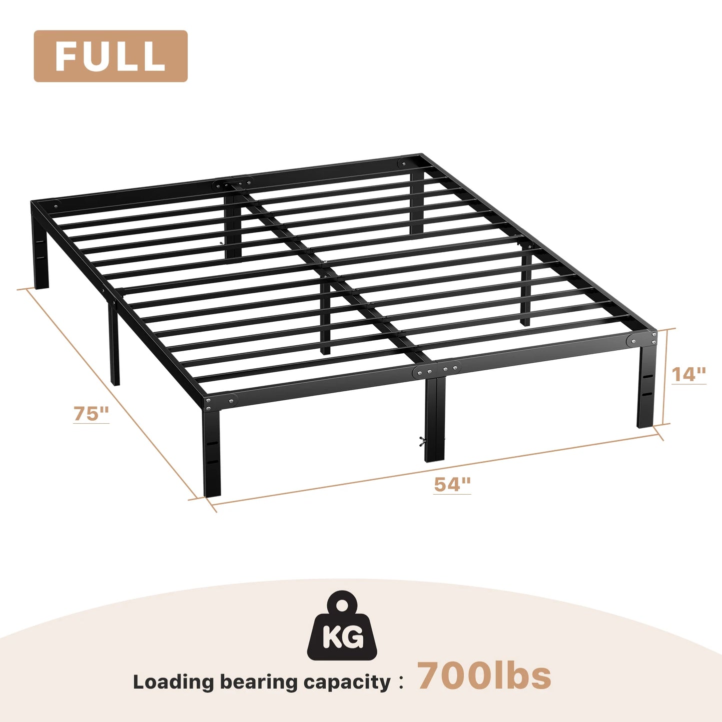 JHK Metal Bed Frame With Slat Support