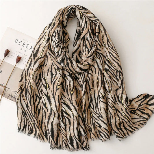 Zebra Stripe Floral Viscose Shawl for Women