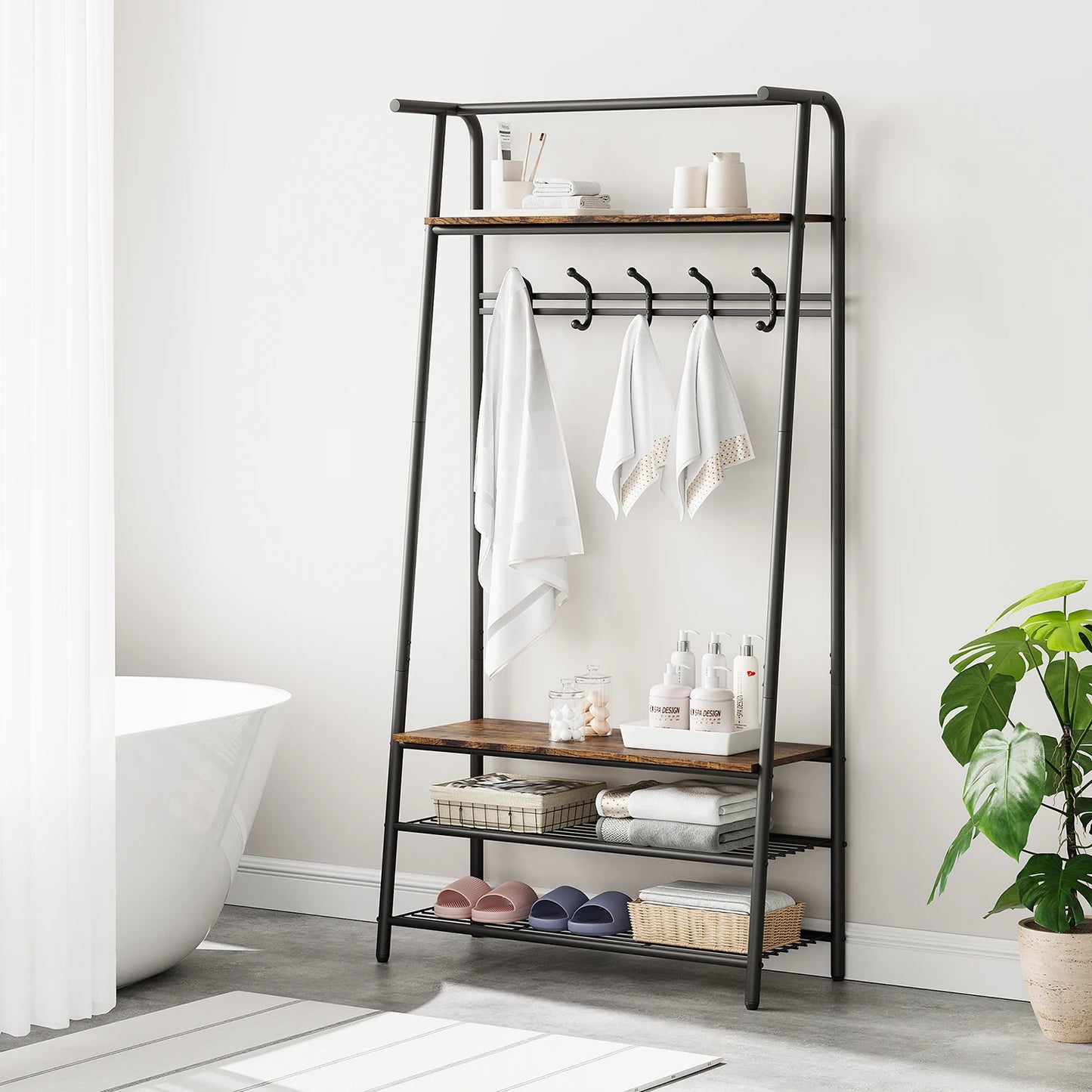 TWISTER.CK 4-in-1 Coat Rack Bench Hall Tree With Shoe Rack