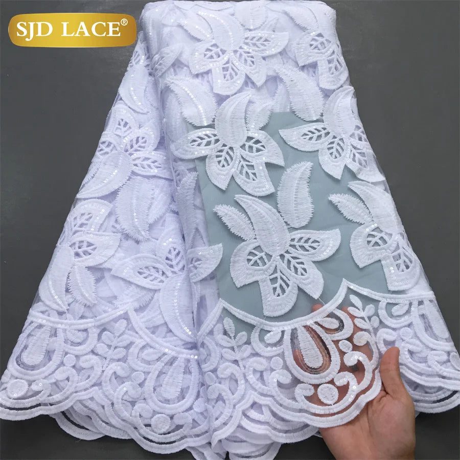 SJD Lace African Mesh Sequins Fabric Bridal Lace Wedding Dress