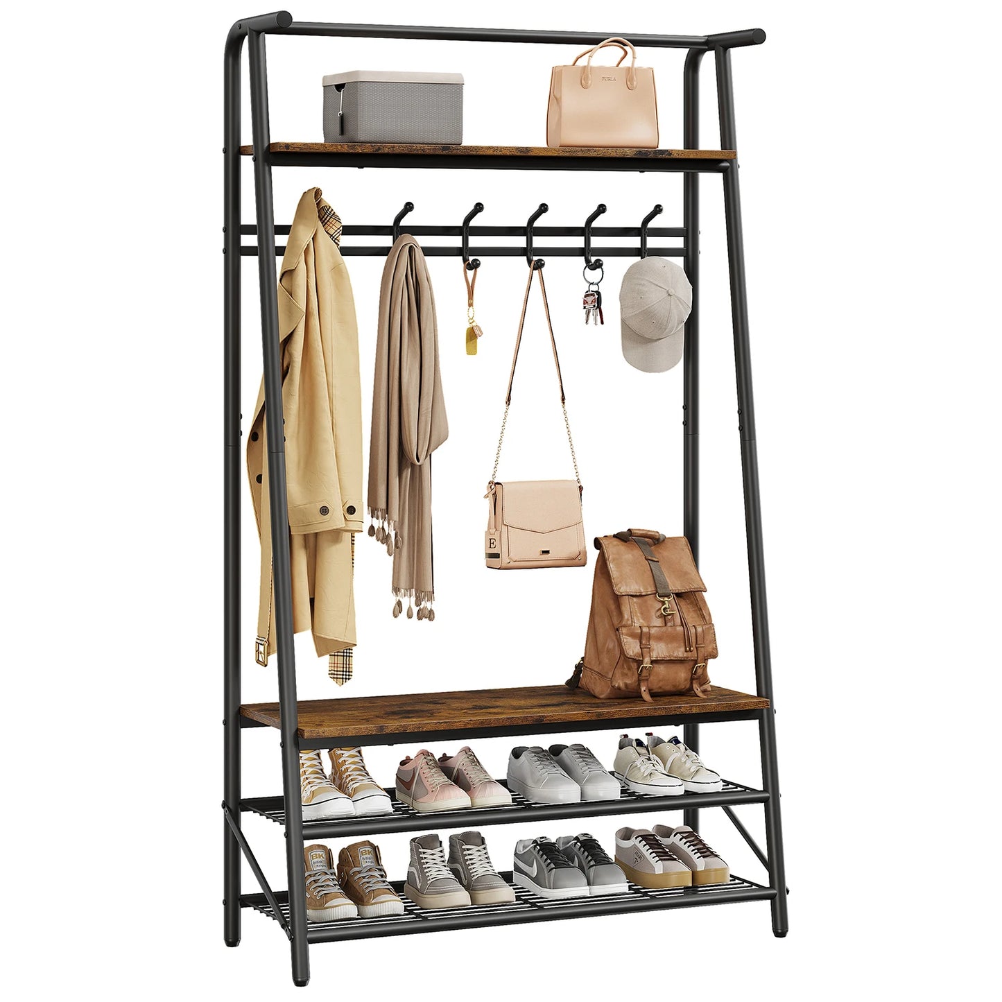 TWISTER.CK 4-in-1 Coat Rack Bench Hall Tree With Shoe Rack