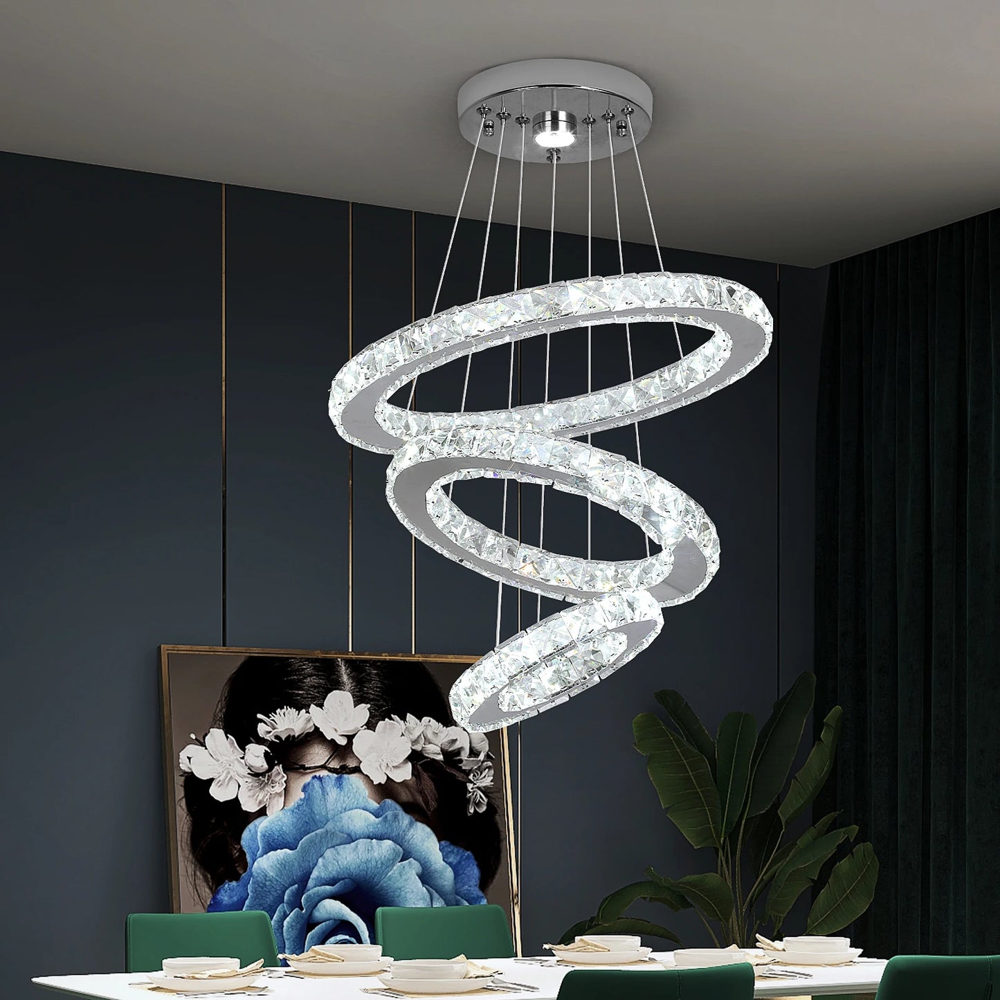 GreeLustr LED Crystal Ring Pendant Light Chandelier