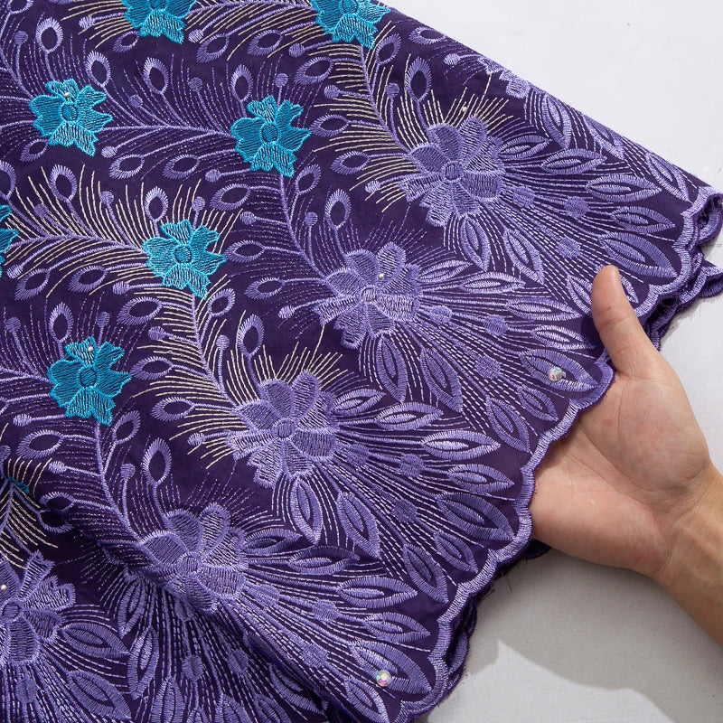NONECN African Lace Embroidered Swiss Voile With Stones For Wedding