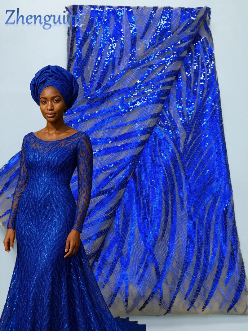 NONECN Nigerian Lace Fabric Luxury Embroidered Mesh for Bridal Dress