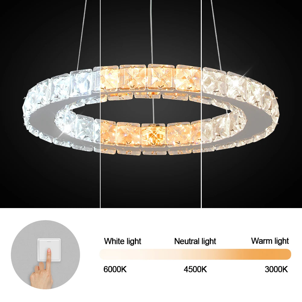 GreeLustr LED Crystal Ring Pendant Light Chandelier