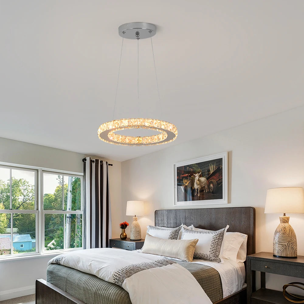 GreeLustr LED Crystal Ring Pendant Light Chandelier