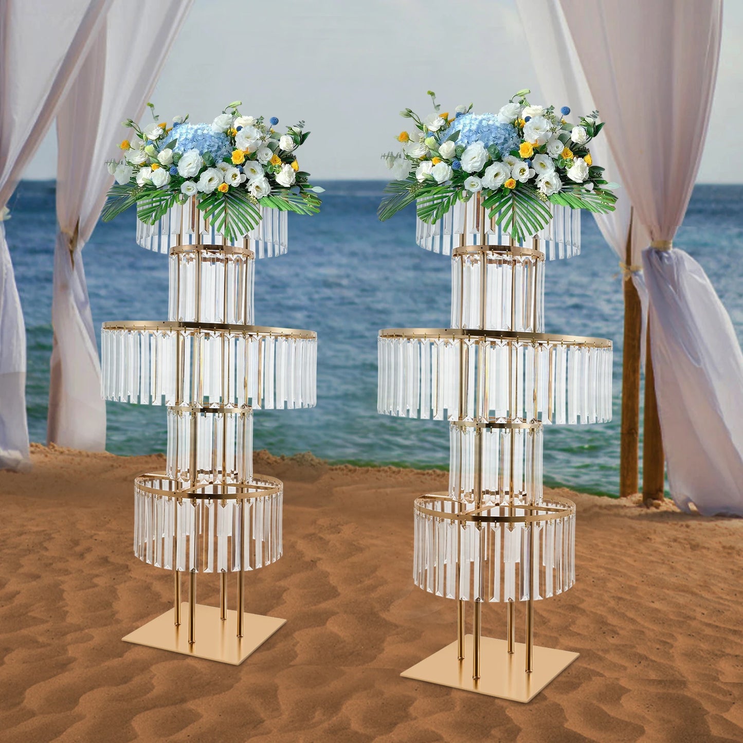 NONECN 2-Piece 5-Tier Crystal Flower Stand Wedding Centerpieces