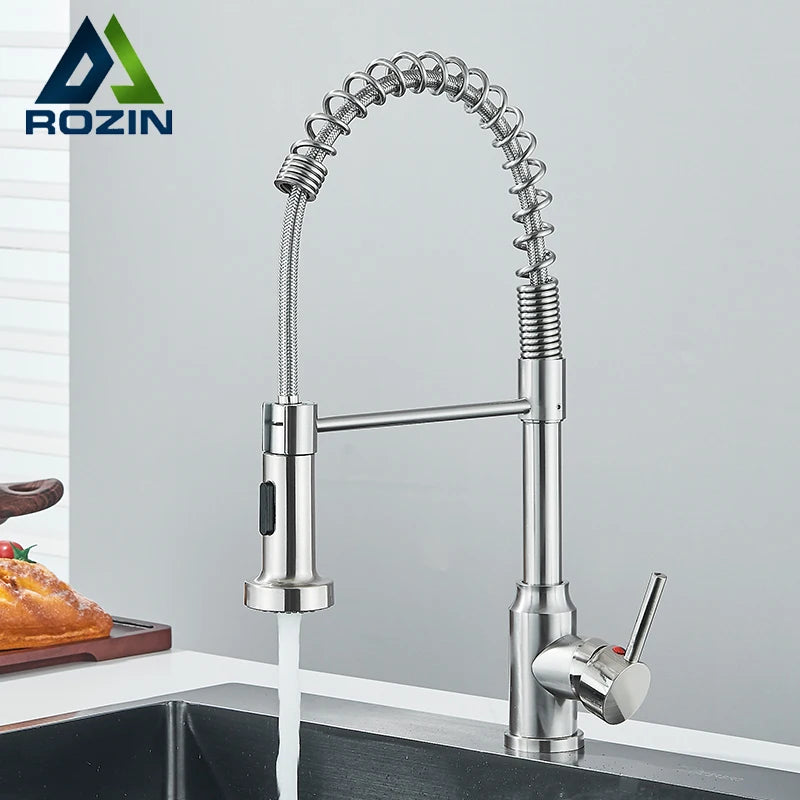 Rozin Pull Down Kitchen Faucet Single Handle Hot Cold Water Mixer Tap 360 Swivel