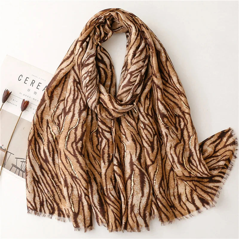 Zebra Stripe Floral Viscose Shawl for Women