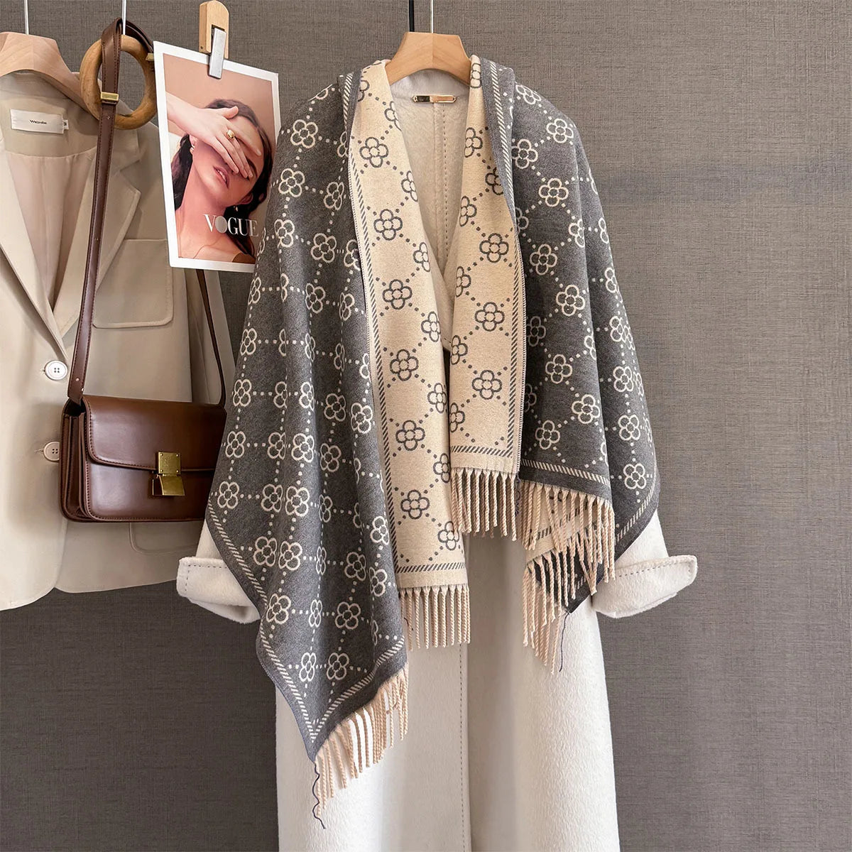 Floral Print Scarf For Women Polyester Winter Wrap