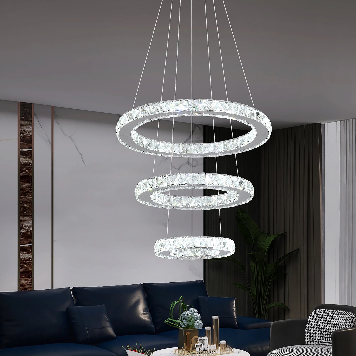 GreeLustr LED Crystal Ring Pendant Light Chandelier