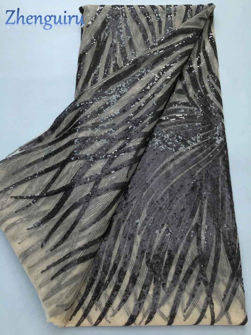 NONECN Nigerian Lace Fabric Luxury Embroidered Mesh for Bridal Dress