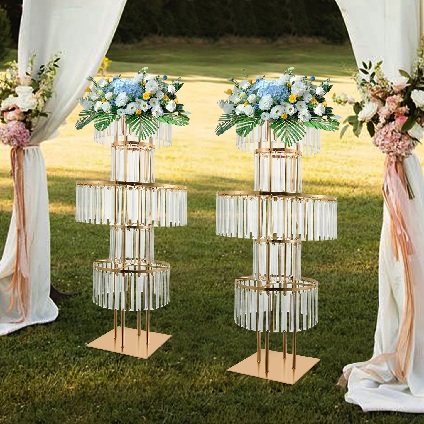 NONECN 2-Piece 5-Tier Crystal Flower Stand Wedding Centerpieces
